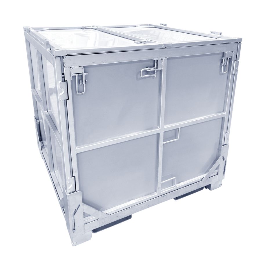 IBC foldable steel pallet box 1130×1450 by ZAMKO; The collapsible steel IBC boxes are mostly only looked for in the standard dimension 1130*1450*H1125mm. On special request we can make them to your specifications