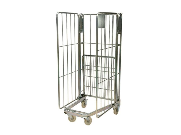 Roll cage A-frame 3 walls by ZAMKO; Roll cages, also known as roll containers or roll pallets, are mobile units typically used for transporting and storing goods